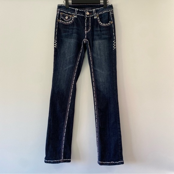 Miss Chic Jeans Rhinestone Straight Leg Jeans Size 9 - Picture 2 of 8